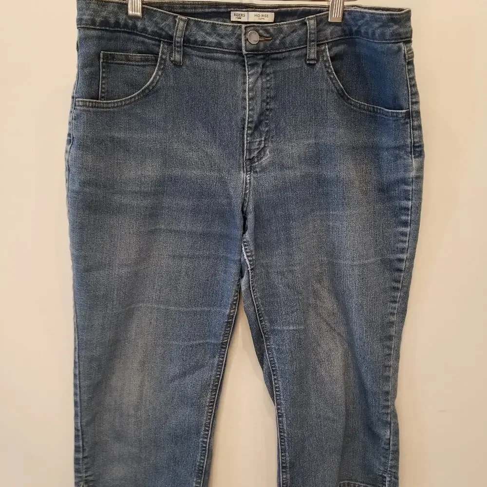 Riders by Lee Mid Rise Capri Shirts‎ Denim Jean Bermuda Long Shorts Size 14